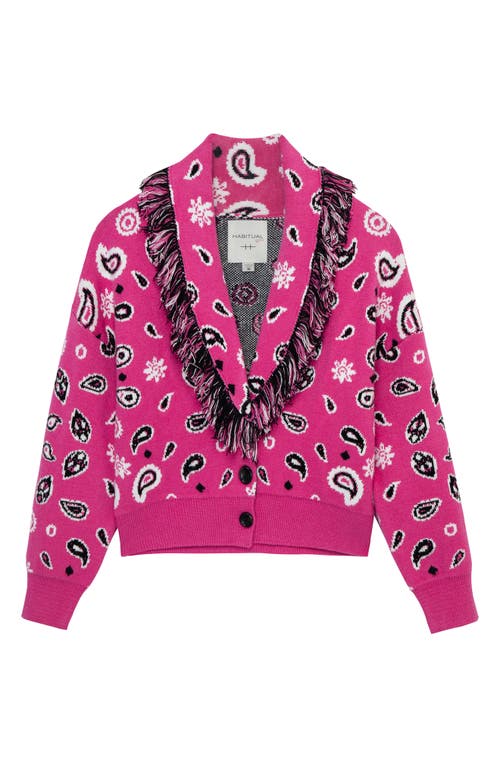 Shop Habitual Kids Kids' Fringe Shawl Collar Cardigan In Dark Pink