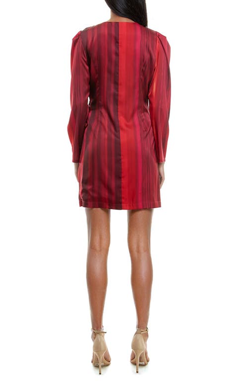 Shop Socialite Stripe Long Sleeve Satin Wrap Dress In Red Ombre