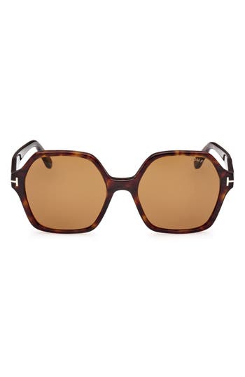 Shop Tom Ford Romy 56mm Polarized Geometric Sunglasses In Shiny Dark Havana/brown