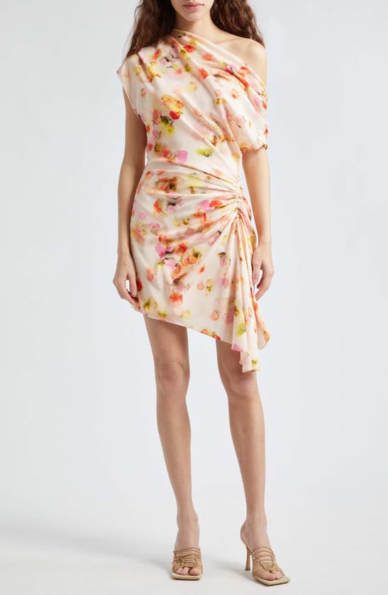 Shop A.l.c . Poppy One-shoulder Silk Blend Minidress In Balm