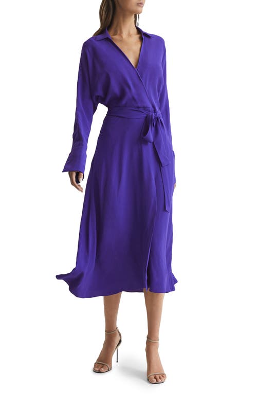 Reiss Cecily Long Sleeve Faux Wrap Shirtdress in Purple
