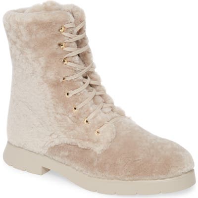 Stuart Weitzman Mckenzee Genuine Shearling Combat Boot- Beige