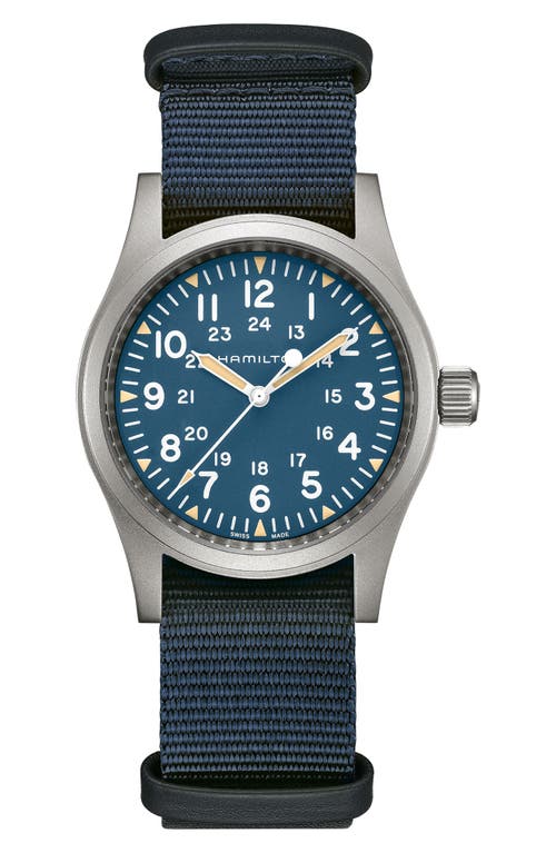 Shop Hamilton Khaki Field Mechanical Nato Strap Watch, 38mm In Blue