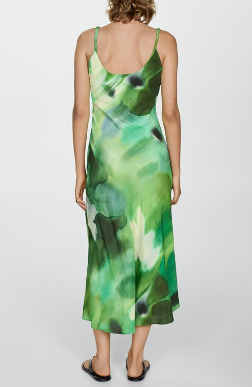 Shop Mango Print Pleated Slipdress In Green