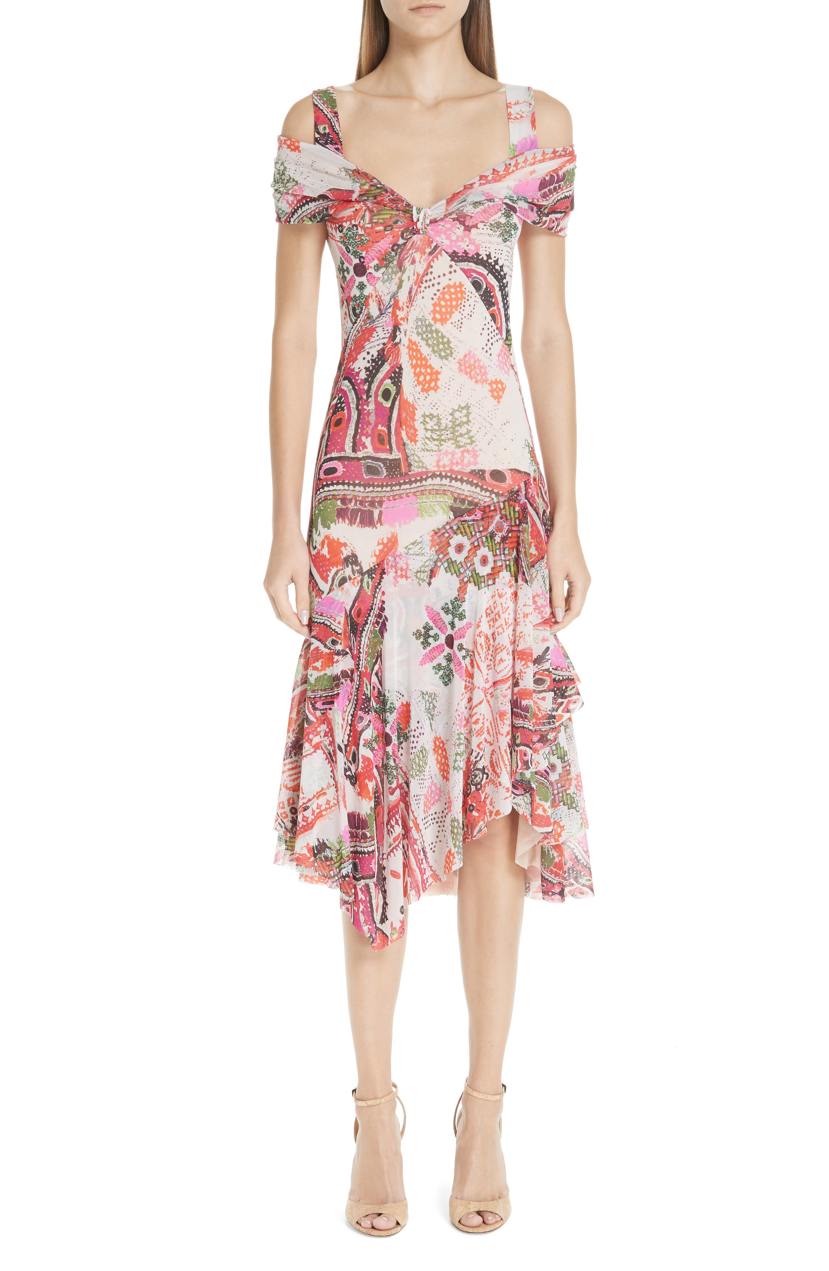 Fuzzi Paisley Tulle Midi Dress, White