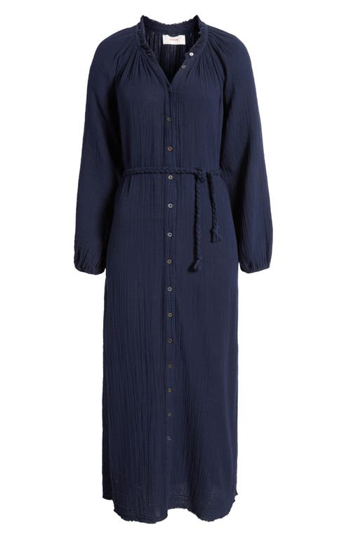 Shop Xirena Xírena Andrea Tie Waist Long Sleeve Gauze Maxi Dress In Navy Blue