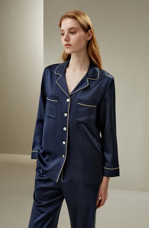Lilysilk 22mm Gold Piping Silk Pajamas Set In Navy Blue