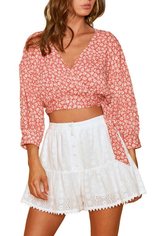 Lost + Wander Madison Wrap Crop Blouse in Coral