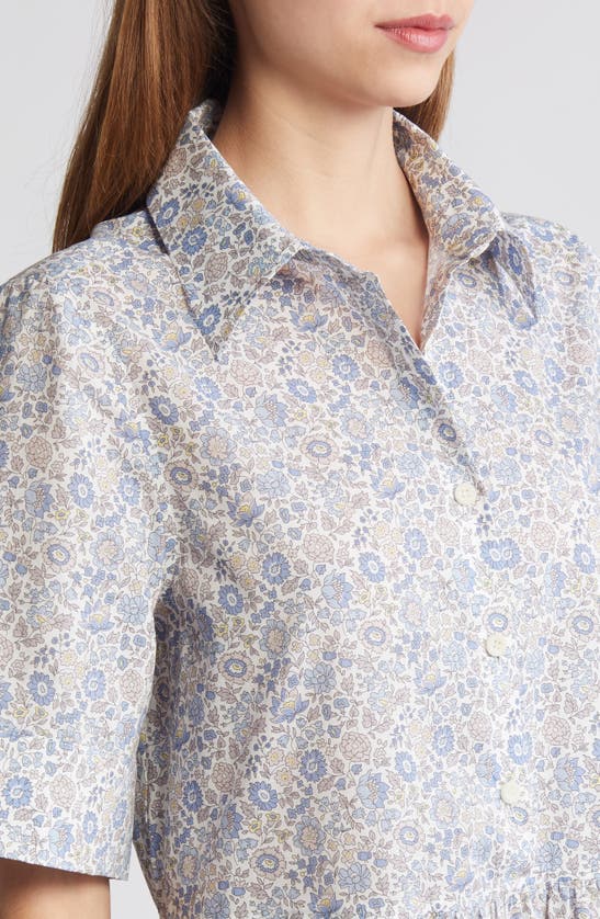 Shop Liberty London Gallery Floral Cotton Midi Shirtdress In Light Blue