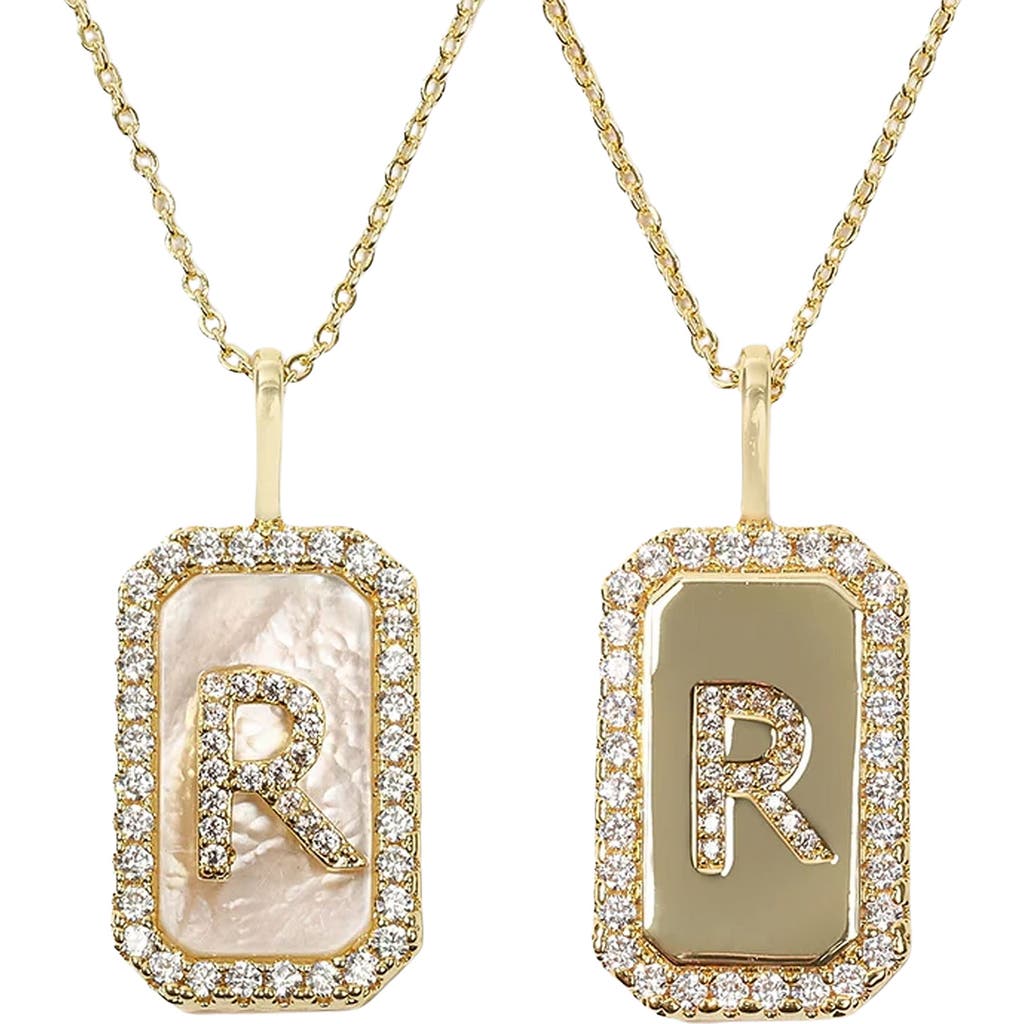 Melinda Maria Love Letters Double Sided Mother-of-pearl Initial Pendant Necklace In White Cubic Zirconia/gold - R