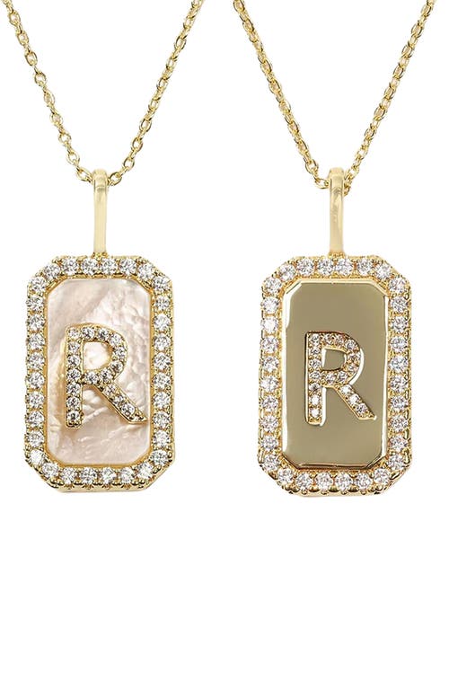 Love Letters Double Sided Mother-of-Pearl Initial Pendant Necklace in White Cubic Zirconia/Gold - R