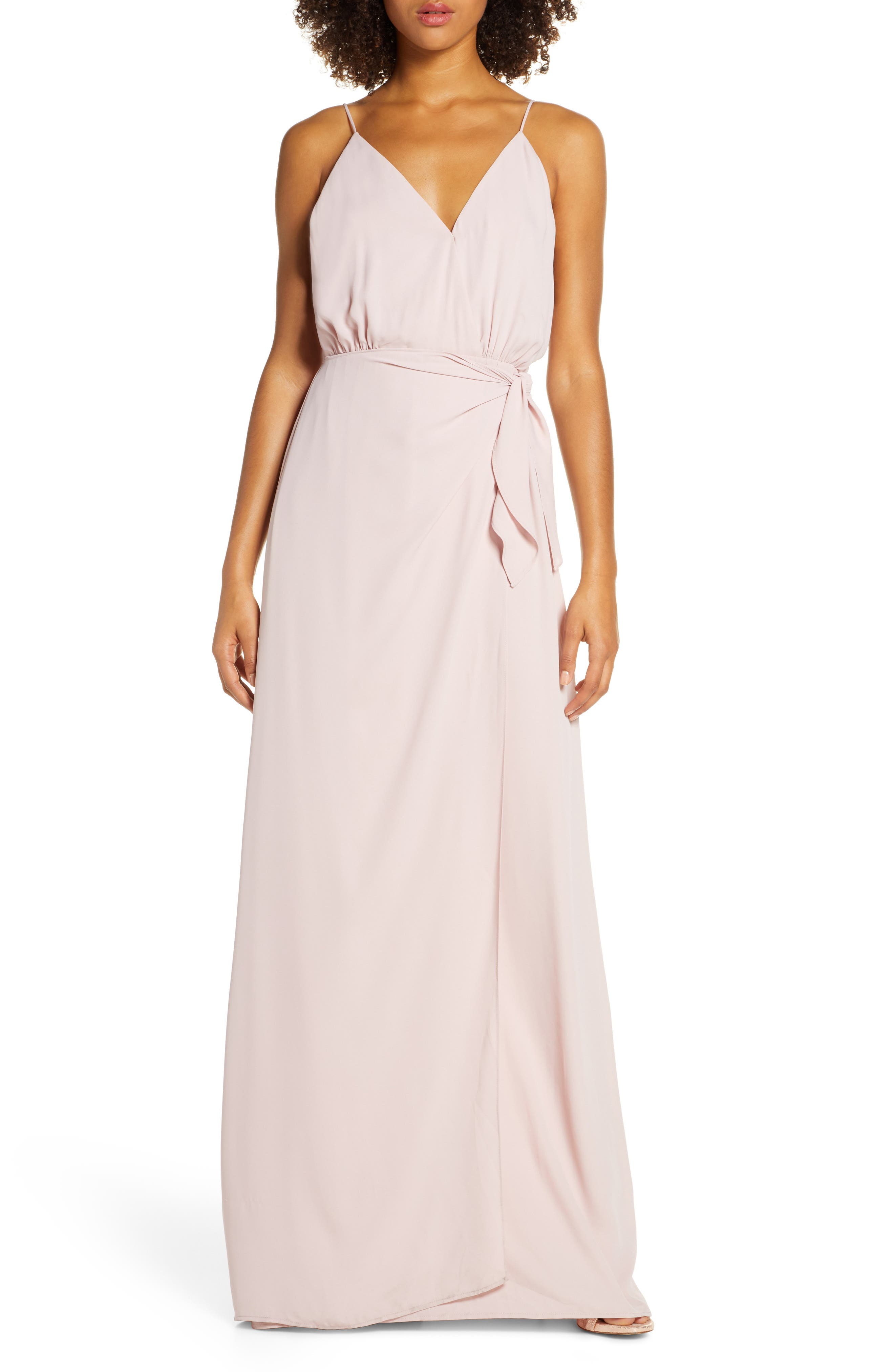 Wayf The Wynona Faux Wrap Gown, Pink