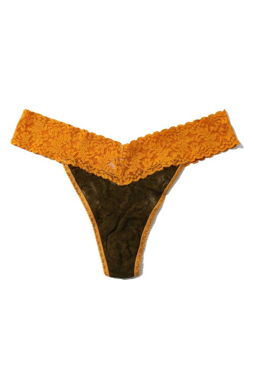 Hanky Panky Signature Lace Original Rise Thong In Olive Green/spa Yellow