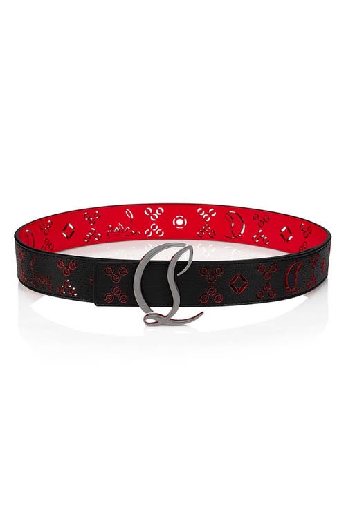 Shop Christian Louboutin Cl Logo Loubinthesky Leather Belt In Black-loubi/gun Metal