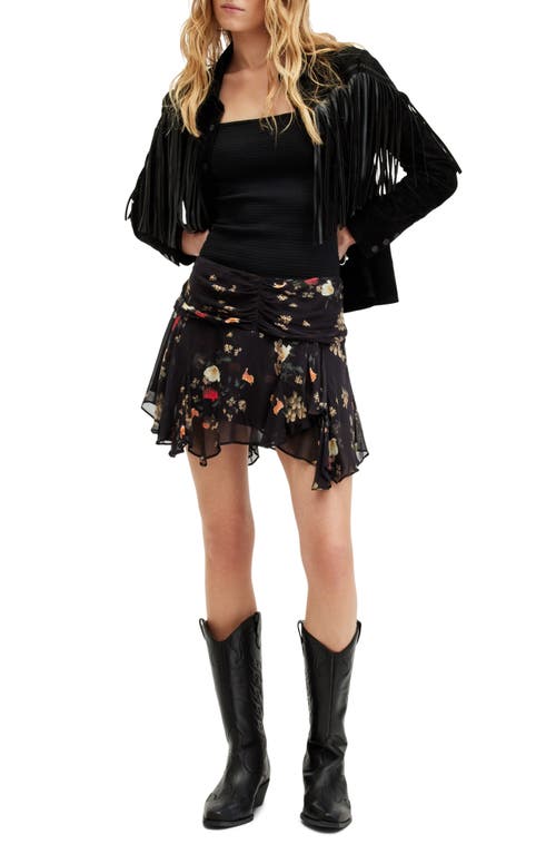 Shop Allsaints Eric Kora Floral Asymmetric Crepe Miniskirt In Black