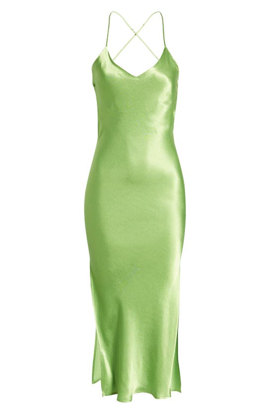 Topshop High Slit Satin Dress In Medium Green
