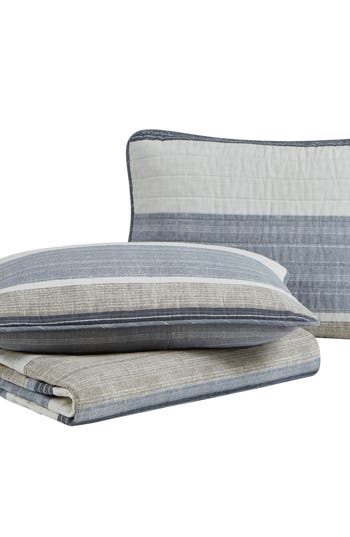 Nautica Ridgeport Open Dark Blue Quilt Set In Grey/taupe
