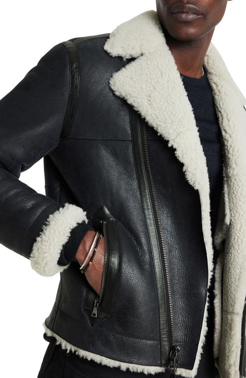 Shop John Varvatos Genuine Shearling Biker Jacket In Black