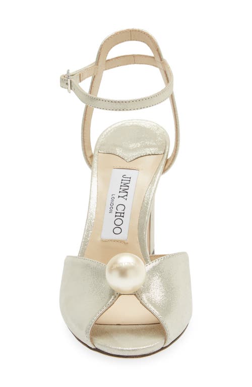 Jimmy Choo Sacaria Imitation Pearl Embellished Ankle Strap Sandal In Champagne/white