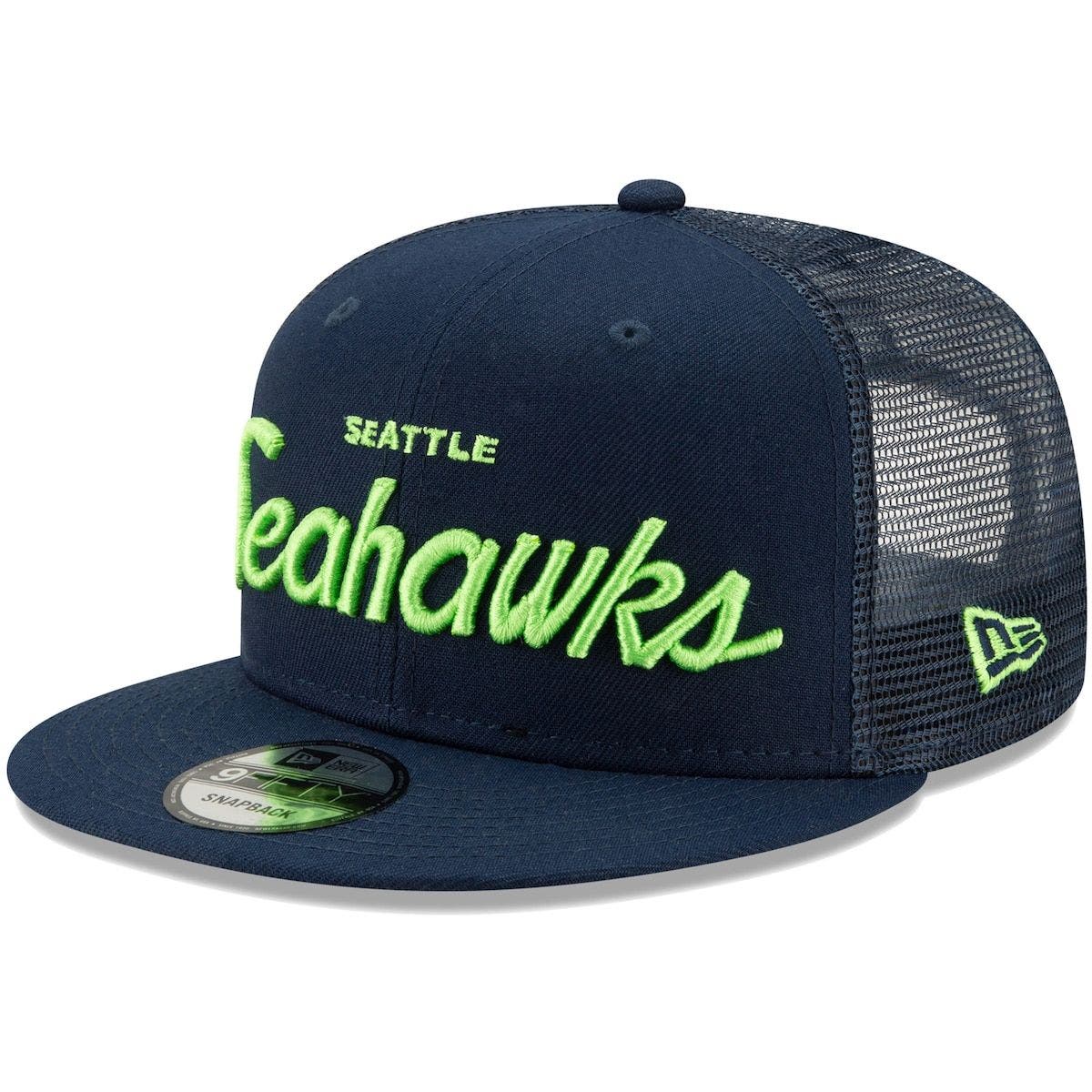 New Era Men S New Era College Navy Seattle Seahawks Script Trucker 9fifty Snapback Hat Nordstrom