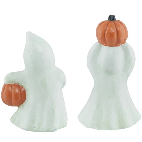 Northlight Ghost And Pumpkin "happy Halloween" And "trick Or Treat" Figurines In White