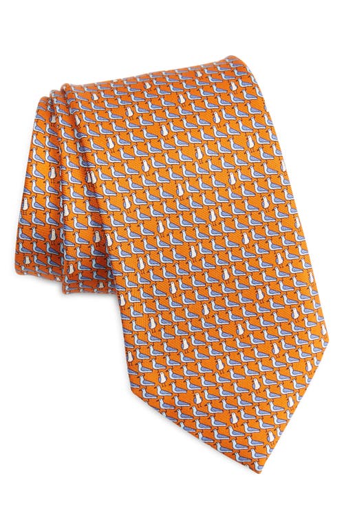 Quadri Bird Mulberry Silk Tie in Orange