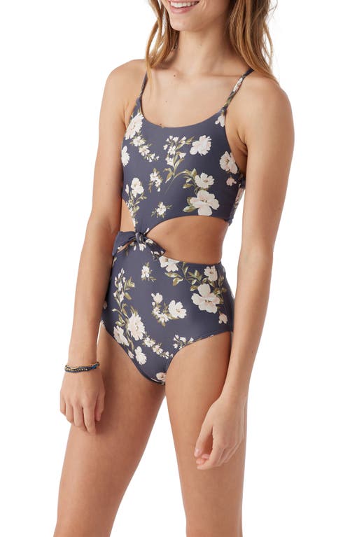 Shop O'neill Kids' Kendra Floral Knot Front One-piece Swimsuit In Periscope