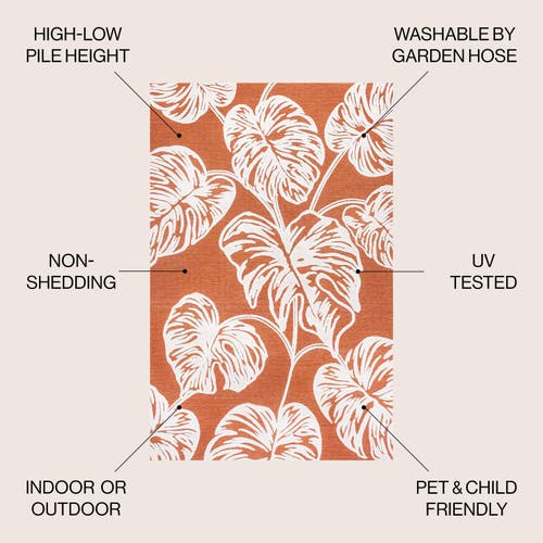 JONATHAN Y JONATHAN Y TOBAGO HIGH-LOW TWO-TONE MONSTERA LEAF INDOOR/OUTDOOR AREA RUG