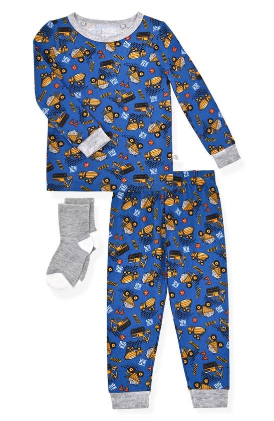 Shop Sleep On It Kids' Tractor Fitted Two-piece Pajamas & Socks Set In Blue