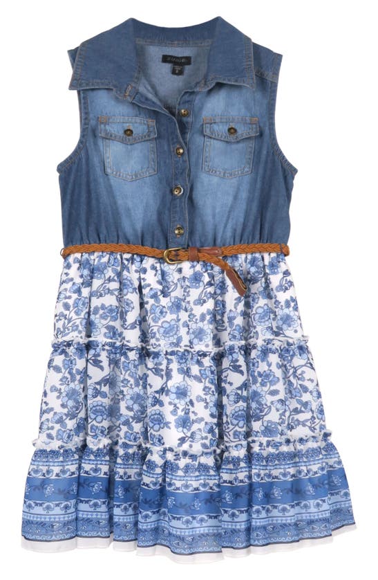 Zunie Kids' Denim Bodice Sleeveless Dress In Denim/ Blue