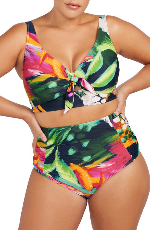 Artesands Chelona High-waist Ruched Bikini Bottoms In Navy
