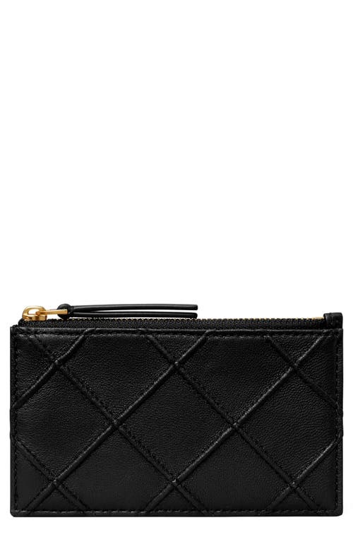 Shop Tory Burch Fleming Quilted Zip Leather Card Case In Black