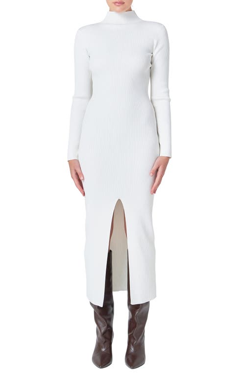 Endless Rose Mock Neck Long Sleeve Rib Midi Dress In White