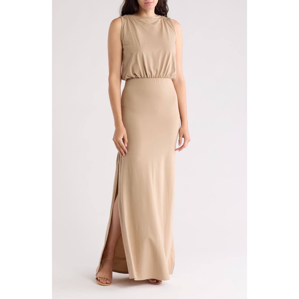 Go Couture Sleeveless Maxi Dress In Mocha