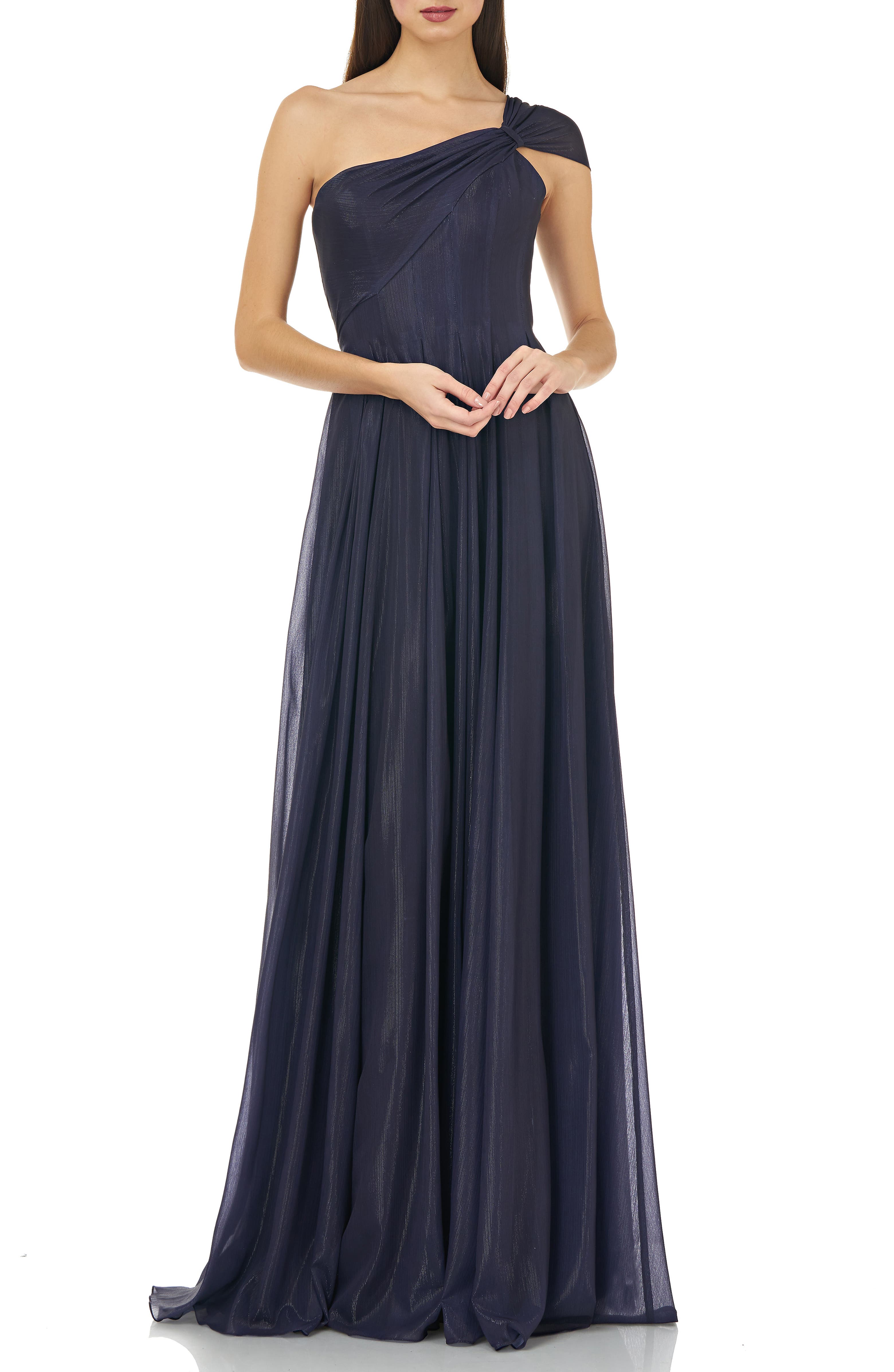 Carmen Marc Valvo Infusion One-Shoulder Pleated Gown | Nordstrom