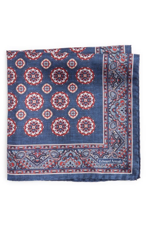 Medallion Silk Pocket Square in Denim