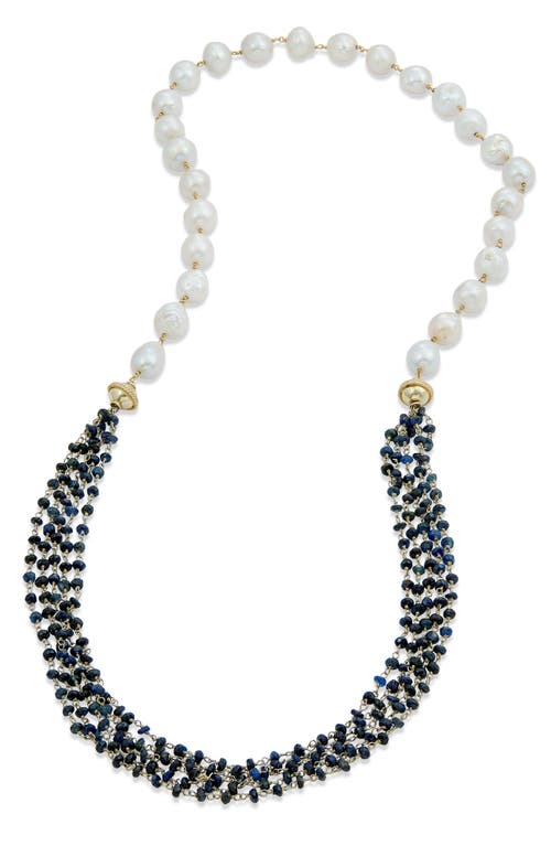 Shop Savvy Cie Jewels Sapphire & Cultured Pearl Necklace In Pearl/navy/gold