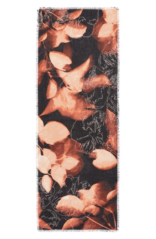 Shop Nordstrom Eyelash Trim Print Cashmere & Silk Wrap In Black Sunbaked Leaves