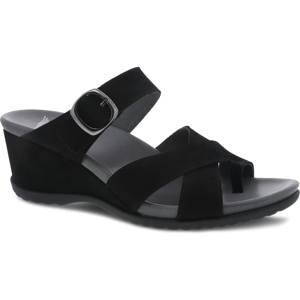 Shop Dansko Aubree Wedge Sandal In Black Nubuck