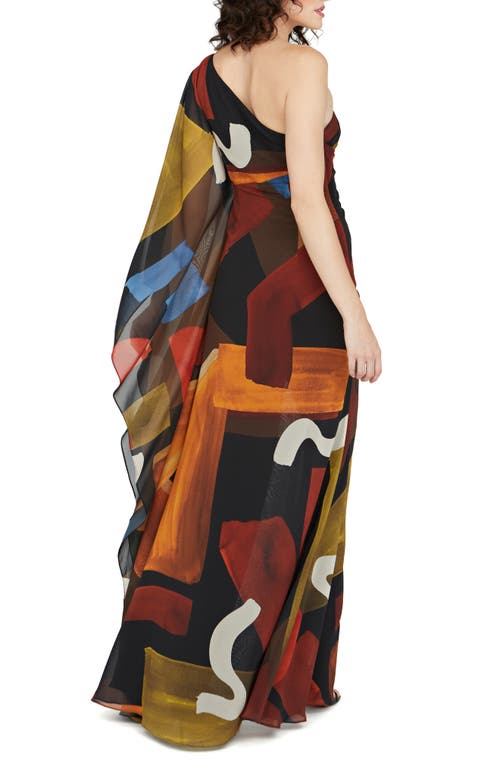 HALSTON HALSTON NUSI CHIFFON ONE-SHOULDER MAXI DRESS 