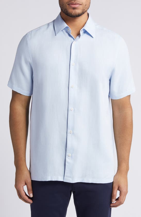 Shop Ted Baker Regular Fit Solid Short Sleeve Button-up Shirt In Sky Blue