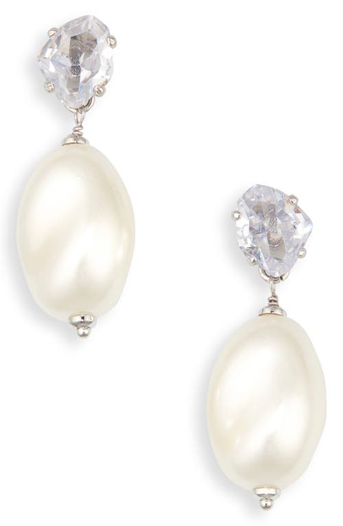 kate spade new york treasure trove imitation pearl & crystal drop earrings in Clear Multi