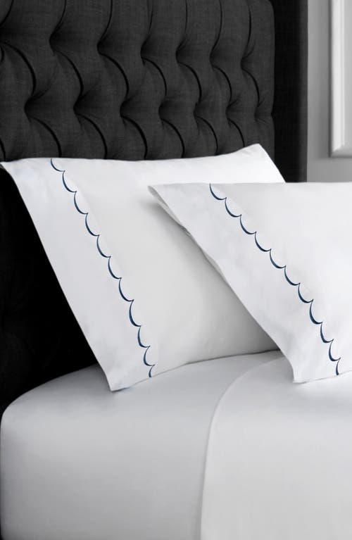 Shop Melange Home Scalloped Edge Embroidered 600 Thread Count Pillowcases In White/navy