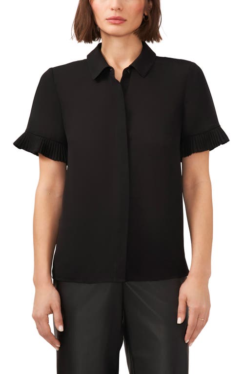 halogen(r) Pleated Trim Button-Up Shirt in Rich Black