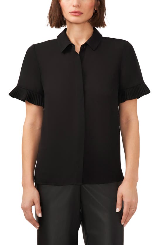 Halogen Pleated Trim Button-up Shirt In Rich Black