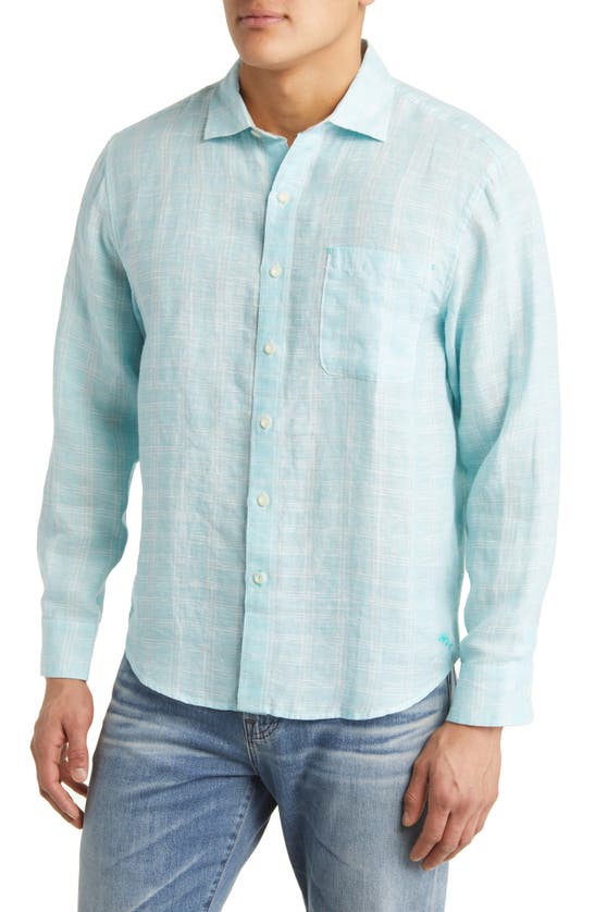 Tommy Bahama Ventana Plaid Linen Button-up Shirt In Hummingbird Blue