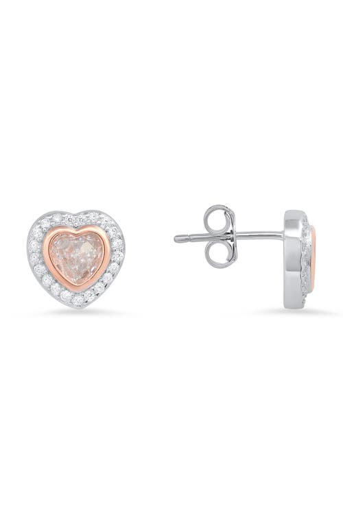 Shop Queen Jewels Two-tone Cubic Zirconia Heart Stud Earrings In Silver/rose Gold