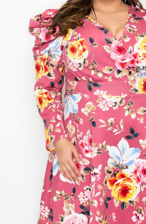 L I V D Floral Long Sleeve Knit Dress In Mauve Pink