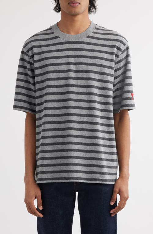 Shop Ami Alexandre Mattiussi Ami Paris Mariniere Stripe Cotton T-shirt In Light Grey/dark Grey