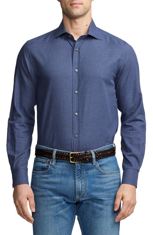 Ralph Lauren Purple Label Mini Houndstooth Cotton Button-Up Shirt Crown Blue Melange at Nordstrom,